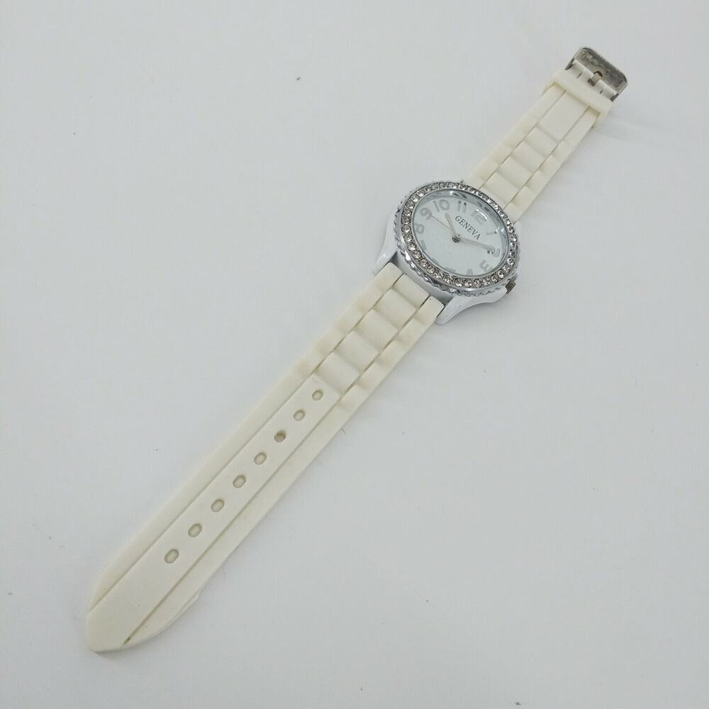 Geneva Rhinestone Wristwatch Women's Silicone Jelly Rubber Watch Circle Round - Picture 3 of 12